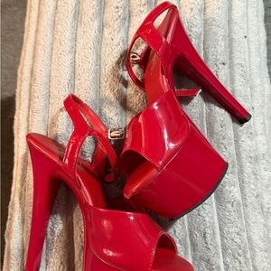 Red High Heel Platform Sandals